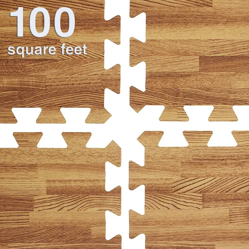 Light Wood–Finish Interlocking Foam Floor Mats – 25-Tile Pack (100 Sq. Ft.) 1