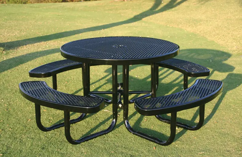 Lightweight Circular Picnic Table With Diamond-Perforated Steel Construction 1