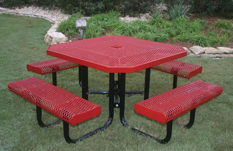 Lightweight Octagon Picnic Table With Rolled Perimeter And Diamond-Perforated Steel Surface 1