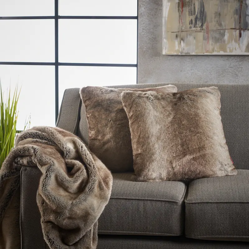Luxe Faux Fur Pillow And Throw Blanket Trio 1