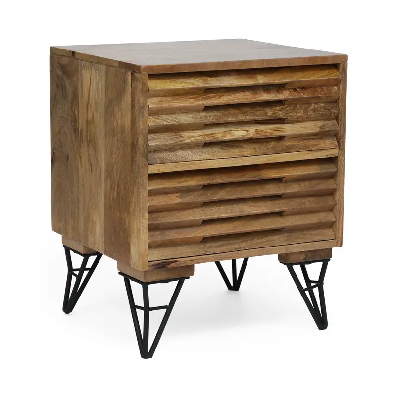 Mango Wood Boho Nightstand With Hand-Carved Details – Nh849313 1
