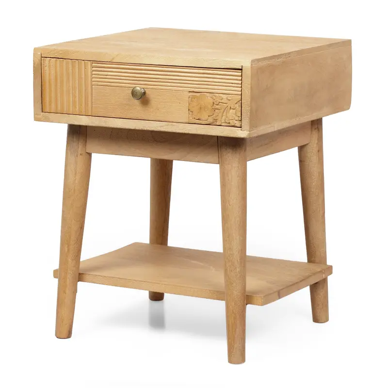 Mango Wood Nightstand With Drawer – Boho Handmade Design, Natural Finish, Nh133413 1