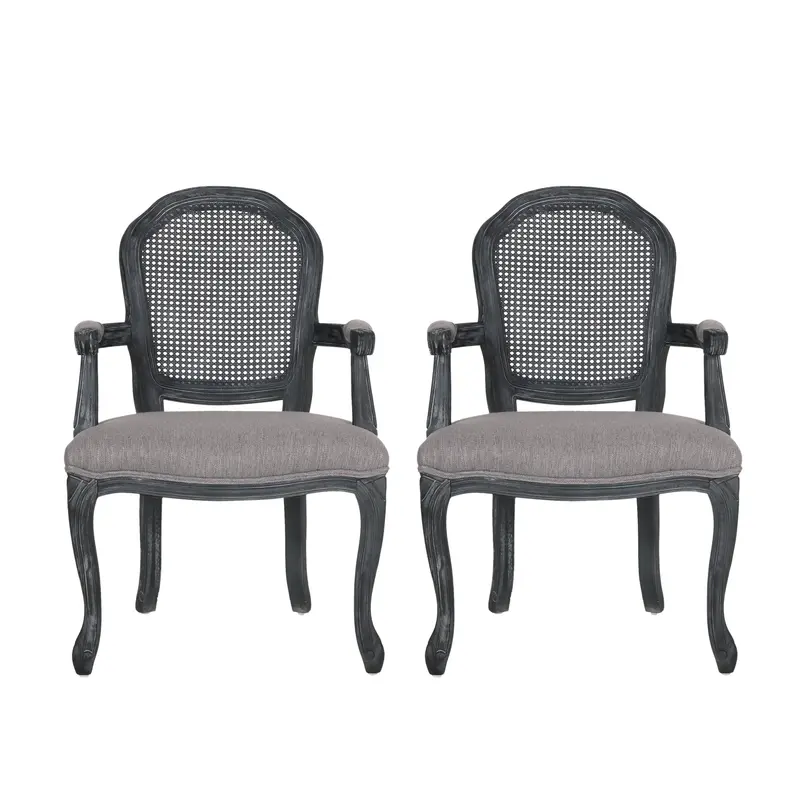 Mariette French Country Dining Chairs – Wood And Cane Upholstered Pair 1
