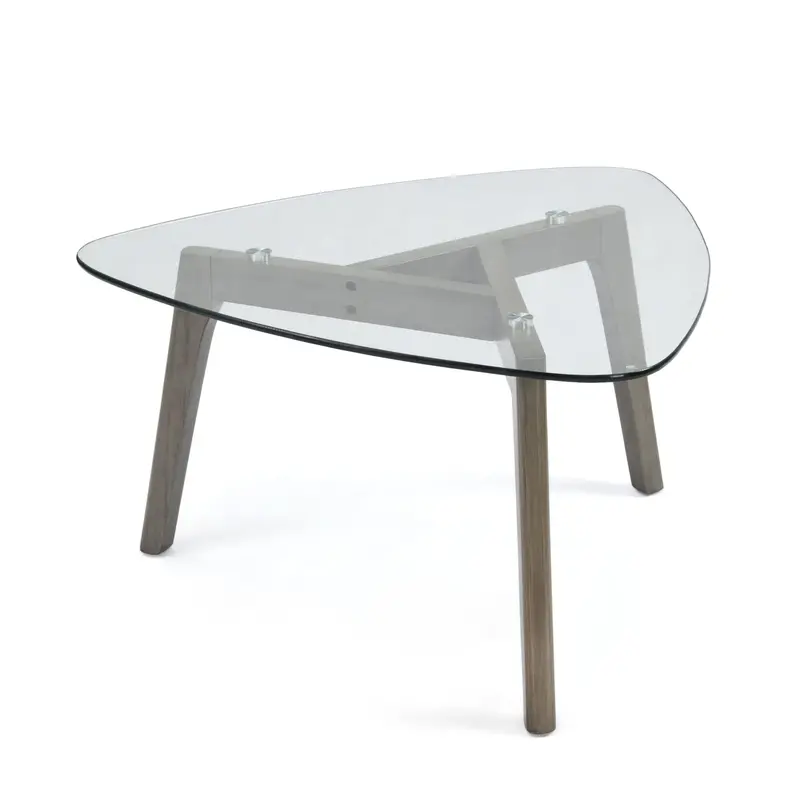 Mid-Century Glass-Top Coffee Table – Sleek Wood Base Design 1