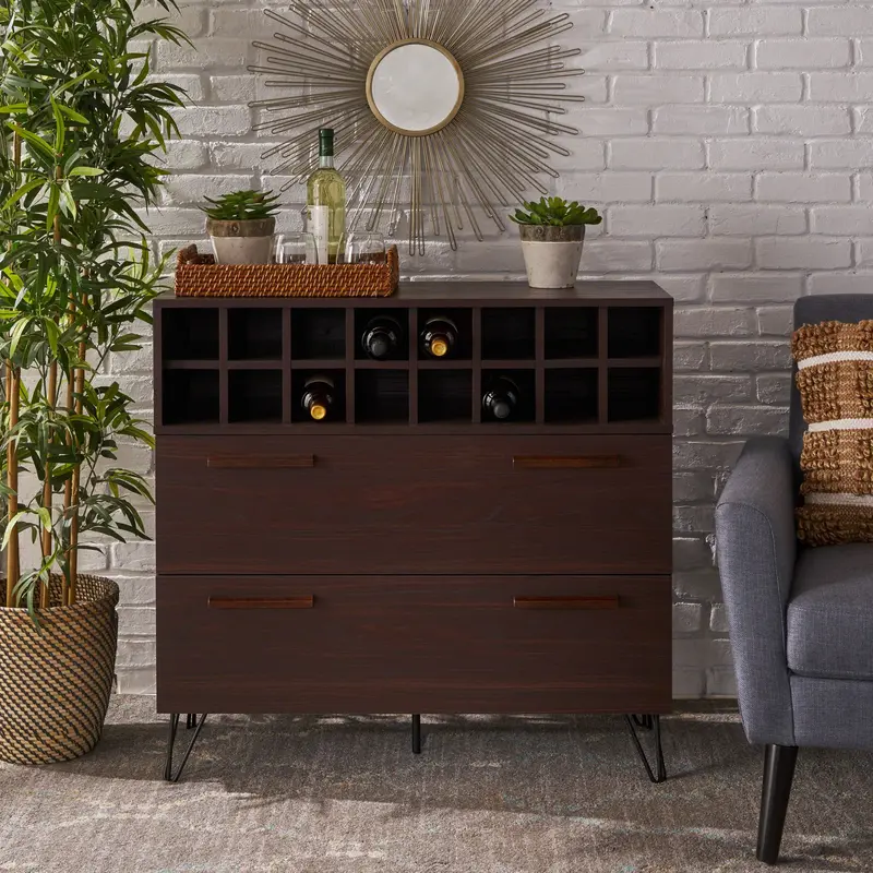 Mid-Century Modern Wine Bar Cabinet With Integrated Rack – Nh603303 1