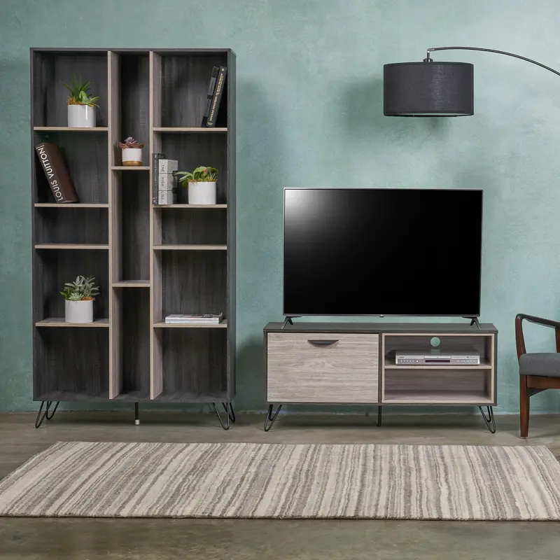 Mid-Century Two-Piece Living Room Set: Tv Stand + Bookcase - Nh178903 1