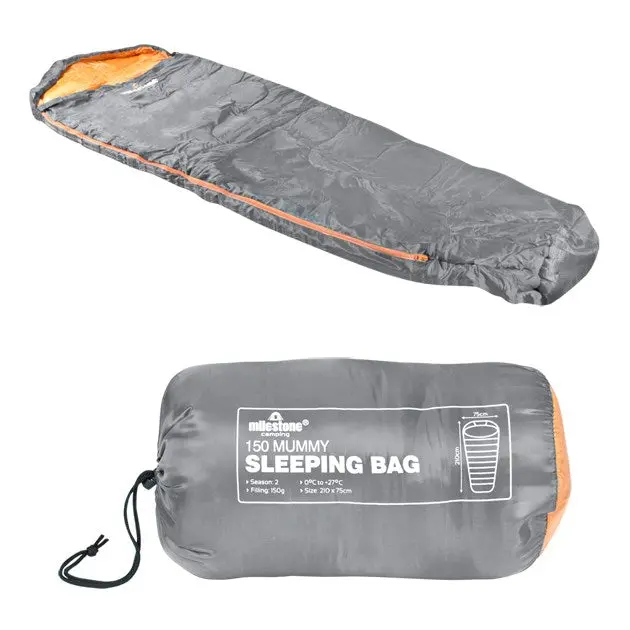 Milestone Single Mummy Sleeping Bag – 2-Season, Extra-Long (210 X 75 Cm) 1