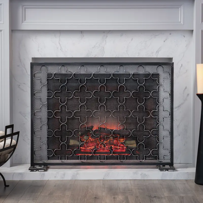 Minimal Single-Panel Iron Firescreen – Brushed Metallic Finish, Nh842903 1