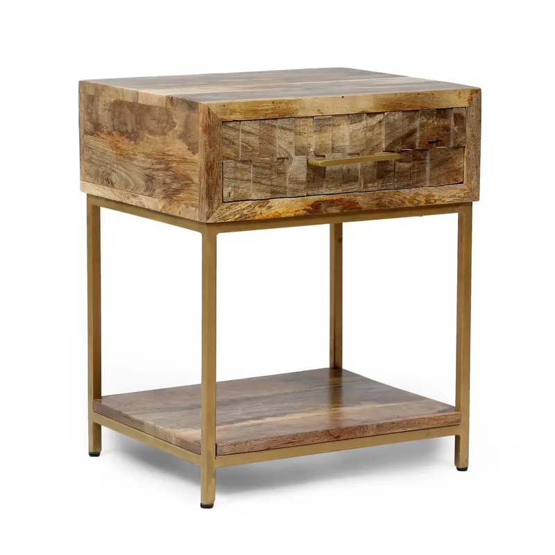 Minimalist Boho Mango Wood Nightstand – Handcrafted Single Unit - Nh307313 1