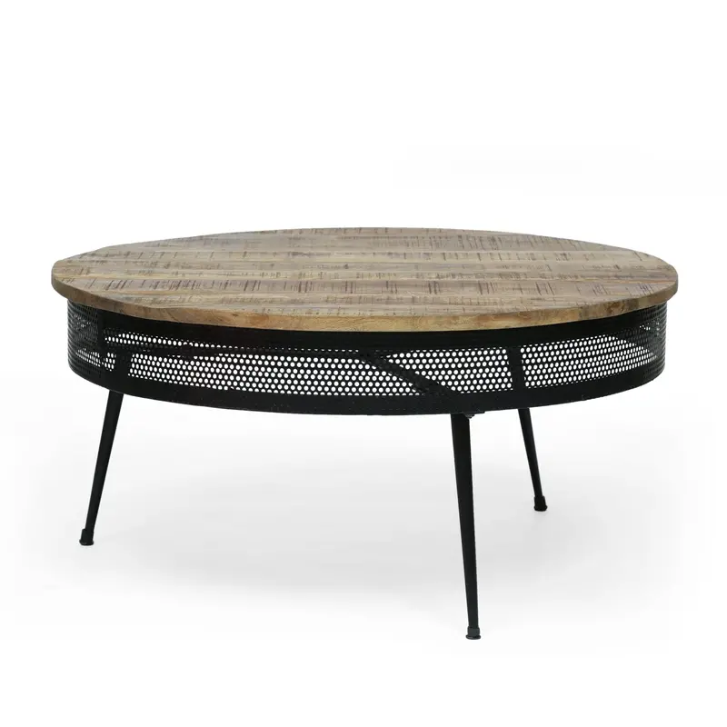 Minimalist Industrial Mango Wood Coffee Table, Natural & Black – Nh277413 1