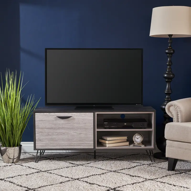 Minimalist Mid-Century Tv Stand With Cabinet And Floating Shelves - Nh846303 1
