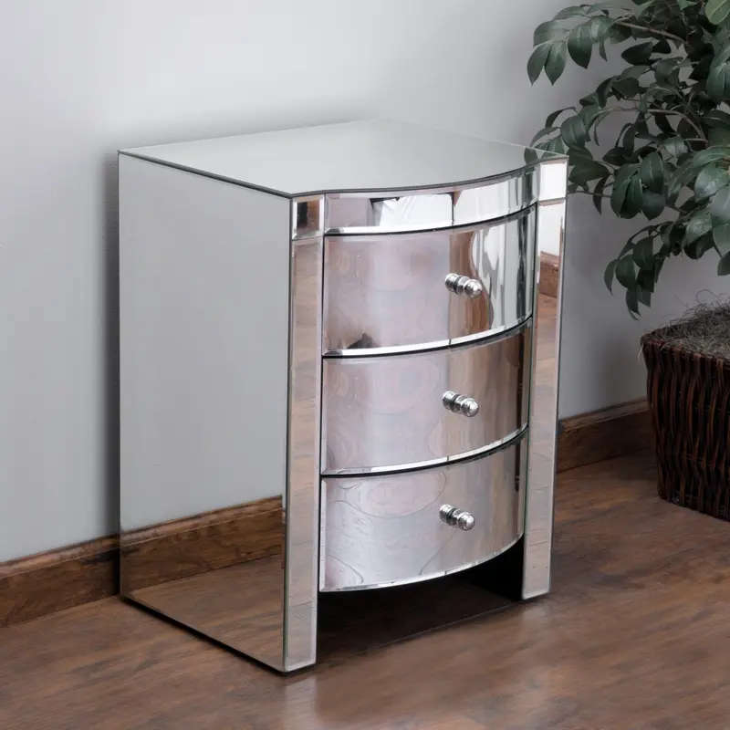 Mirrored 3-Drawer Accent Nightstand With Reflective Elegance – Nh764592 1