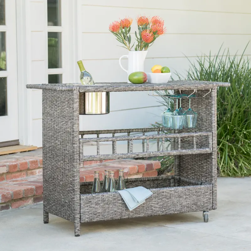 Mixed Black Wicker Outdoor Bar Serving Cart – Nh824003 1