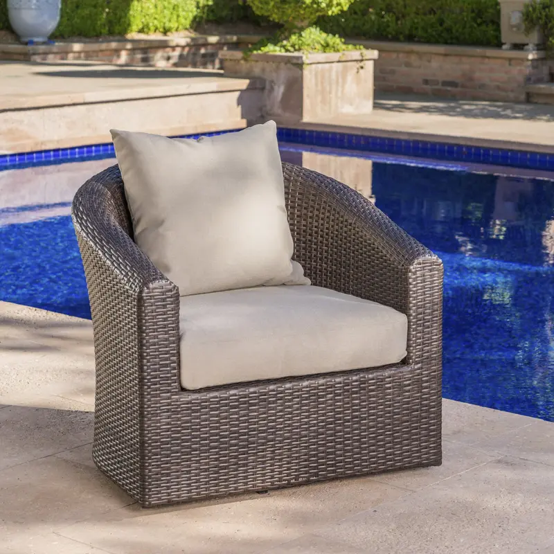 Mixed-Brown Wicker Swivel Club Chair On Aluminum Frame – Nh621203 1