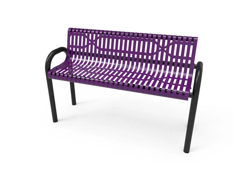 Mod-Style Slatted Steel Bench With Contoured Backrest 1