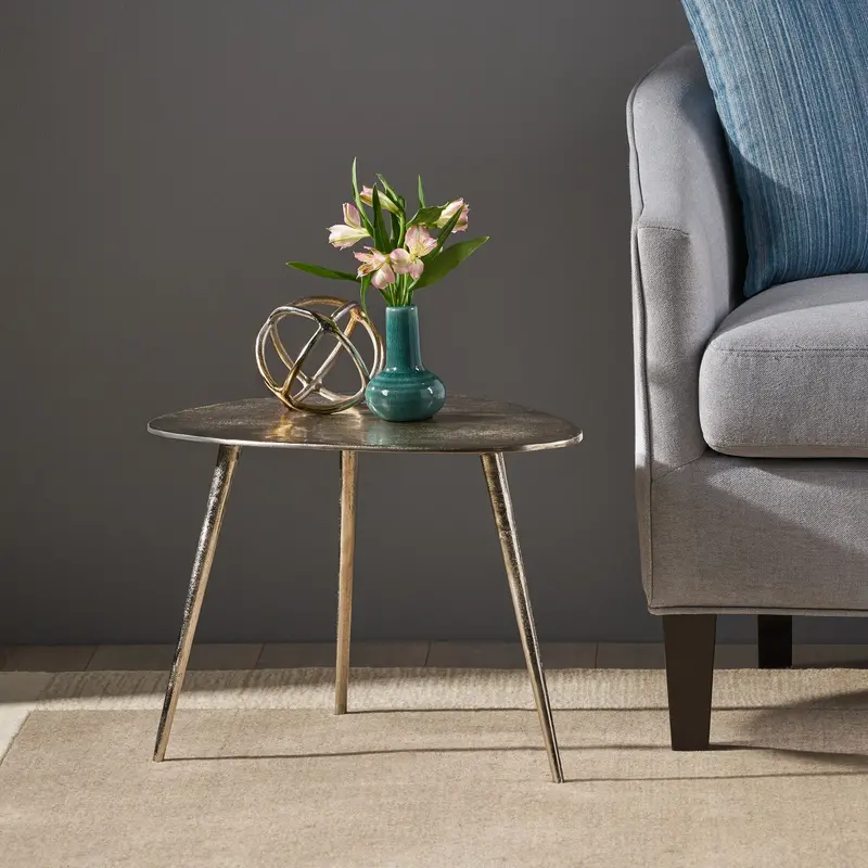 Modern Aluminum End Table – Lightweight, Sleek Metallic Finish, Geometric Base (Nh091113) 1