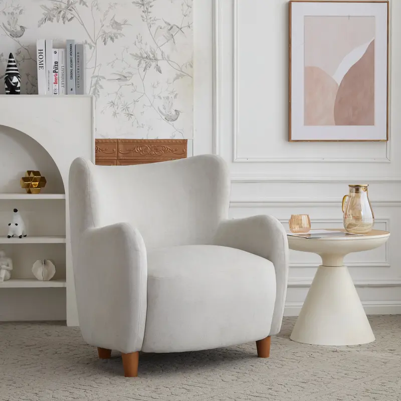 Modern Fabric Armchair – Rounded Arms, Slim Tapered Legs, Minimalist Silhouette 1