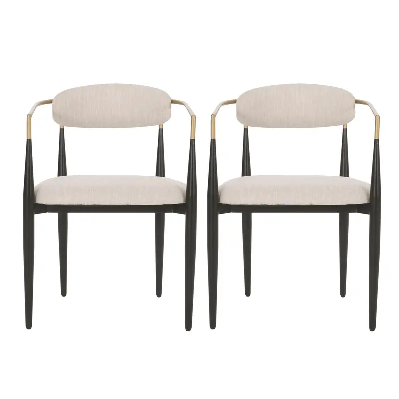 Modern Fabric-Upholstered Iron Dining Chairs – Set Of 2 1