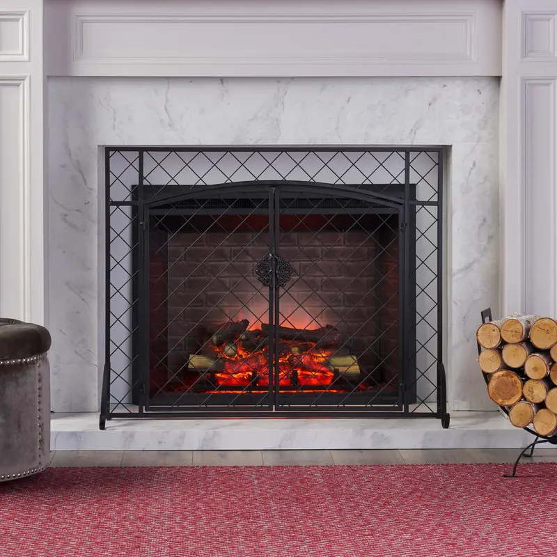 Modern Flat-Panel Iron Fireplace Screen – Nh831213 1