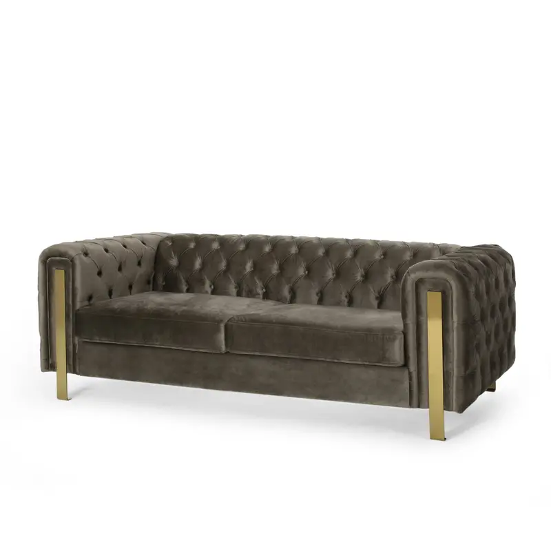 Modern Glam 3-Seater Velvet Sofa – Deep-Tufted Channel Stitch Design 1