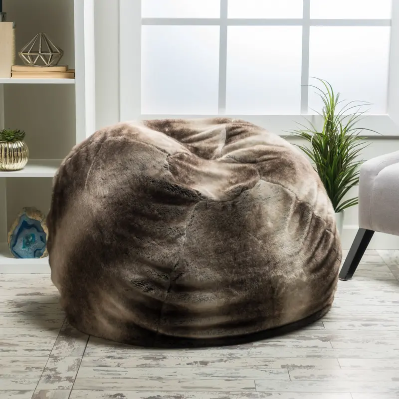 Modern Glam Round Faux Fur Bean Bag – Luxe Texture 1