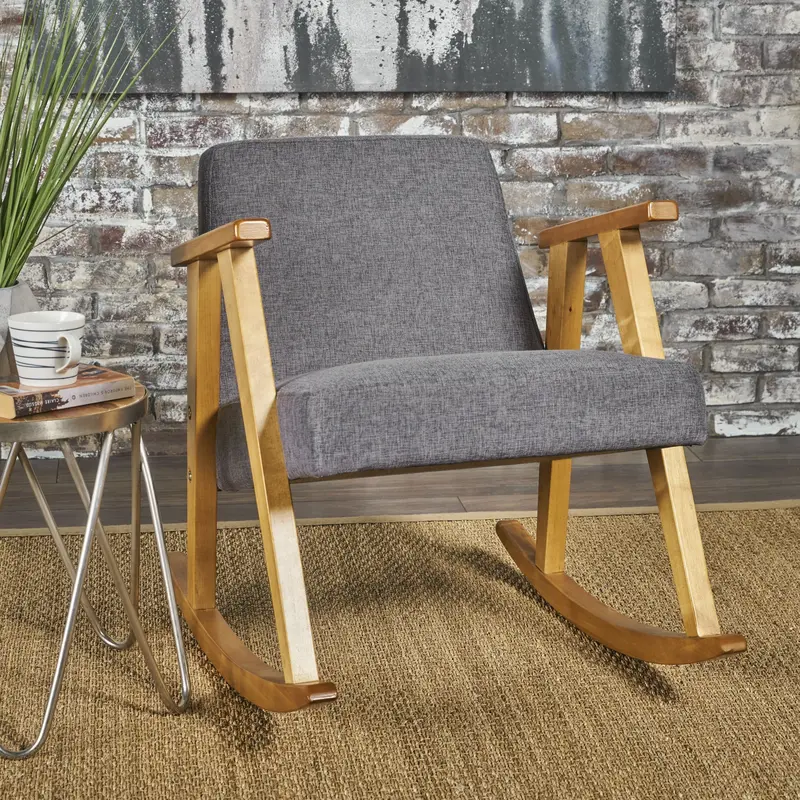 Modern Mid-Century Rocking Chair With Tailored Fabric - Nh681203 1