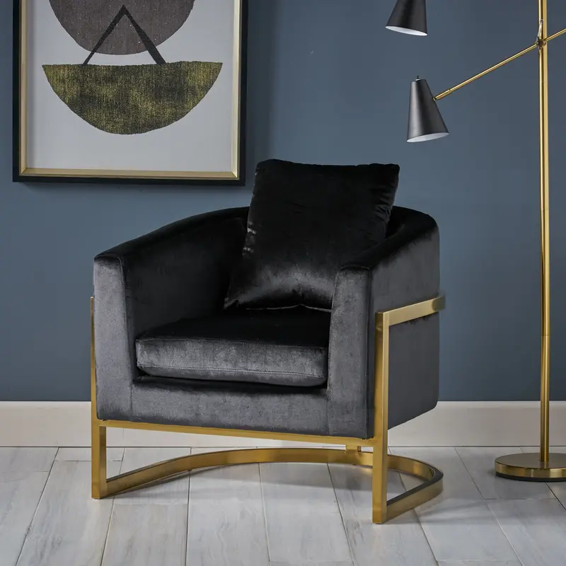 Modern Stainless Steel–Framed Velvet Armchair - Nh809803 1