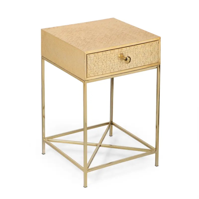 Moroccan-Inspired Aluminum Nightstand With Drawer And Brass Finish – Nh090513 1