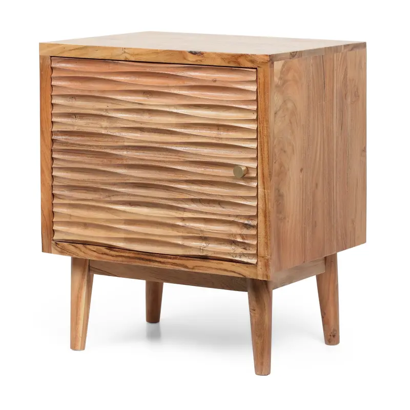 Natural Acacia Wood Nightstand – Boho-Style Handmade Bedside Table, Nh555413 1