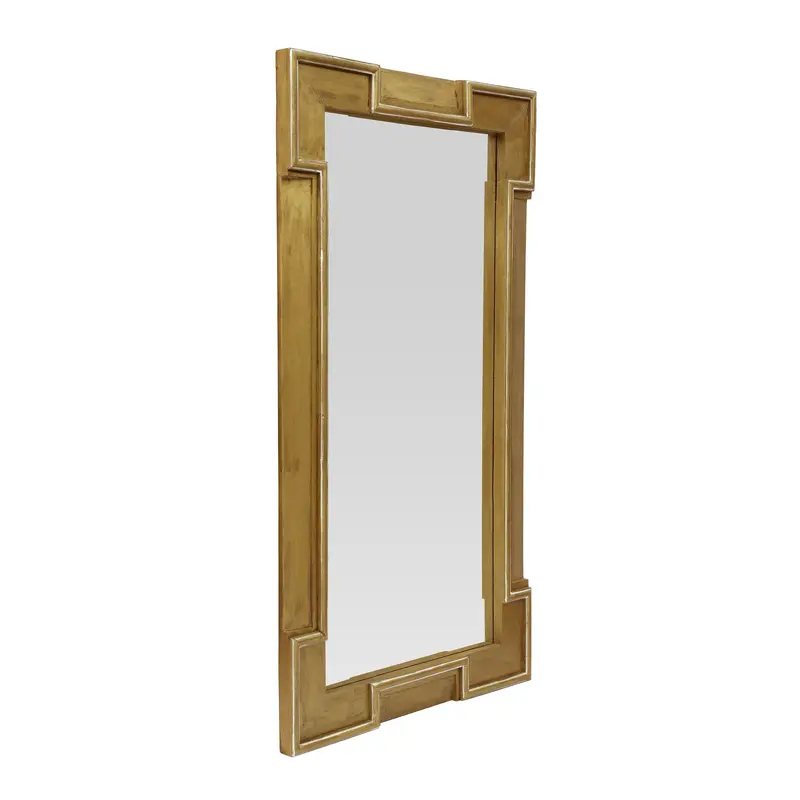 Natural-Finish Mango Wood Full-Length Standing Mirror With Gold Accents 1