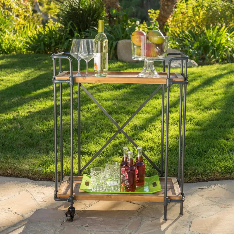 Natural Fir Wood & Iron Outdoor Bar Cart – Nh395992 1