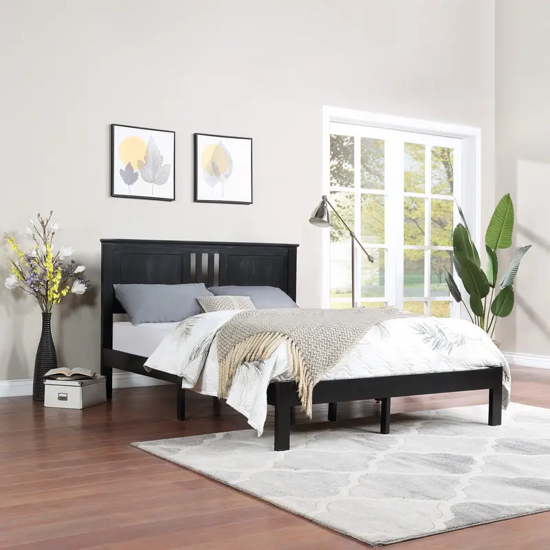 Natural-Grain Acacia Queen Platform Bed – Farmhouse Charm 1