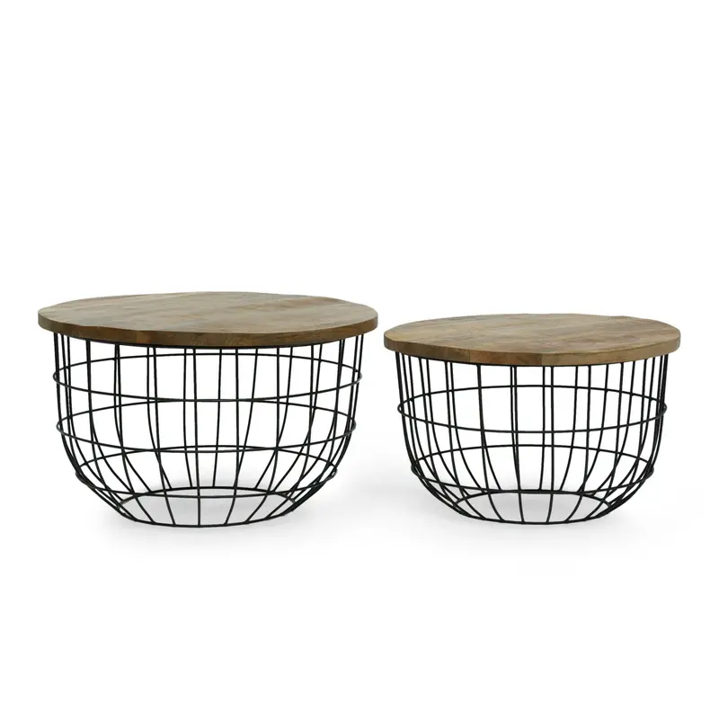 Nested Cage-Style Mango Wood Coffee Tables (Set Of 2), Natural & Black – Nh077413 1