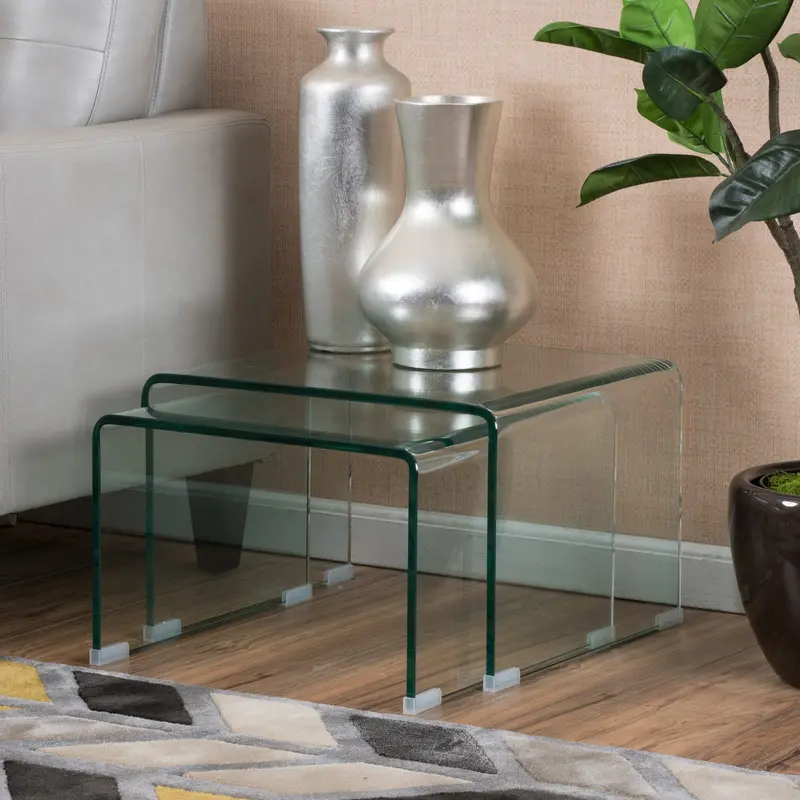 Nesting Waterfall Glass Tables – Space-Saving Duo With Graduated Sizes (Nh496692) 1