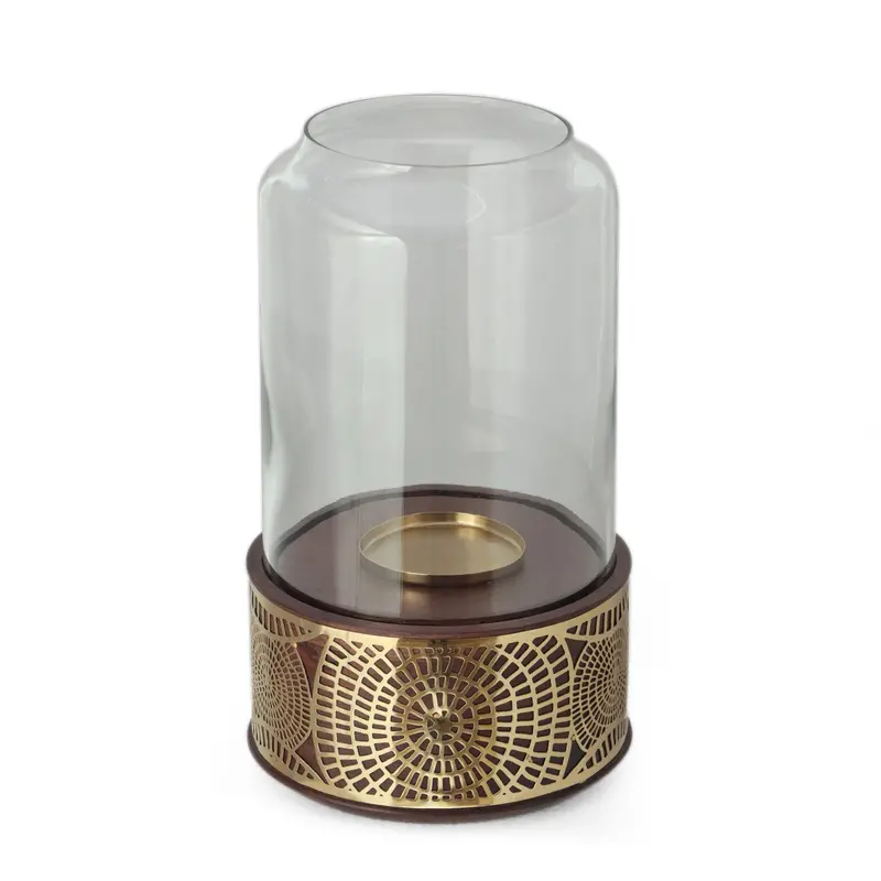 Nickel-Finished Mango Wood Hurricane Candle Holder – Nh169413 1