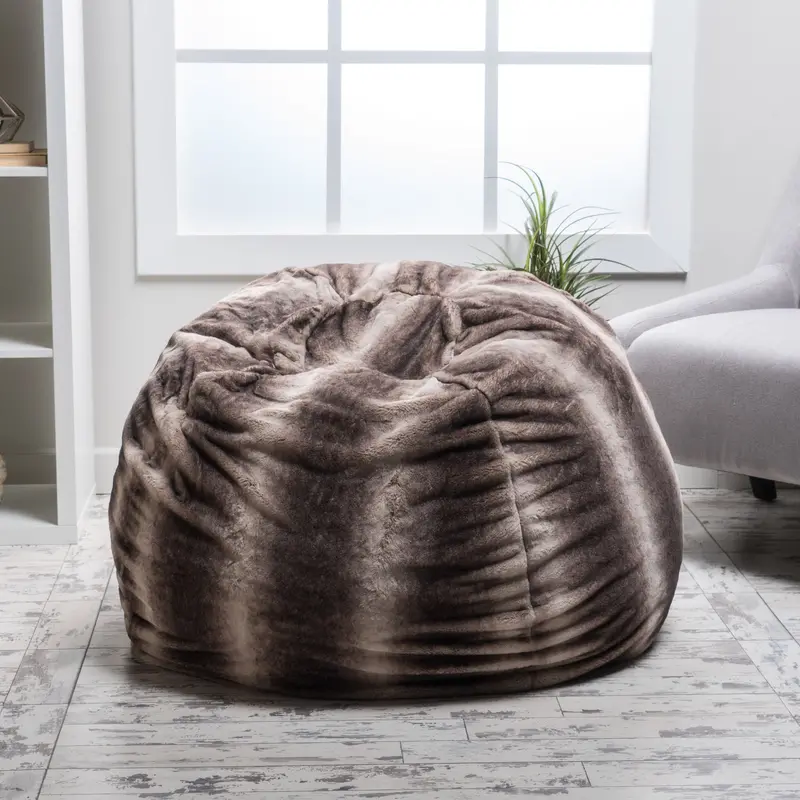 Oak Brown Striped Plush Fur Bean Bag – Textured Elegance 1