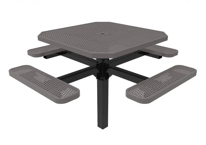 Octagonal Single-Pedestal Picnic Table With Industrial Perforated Steel Top 1
