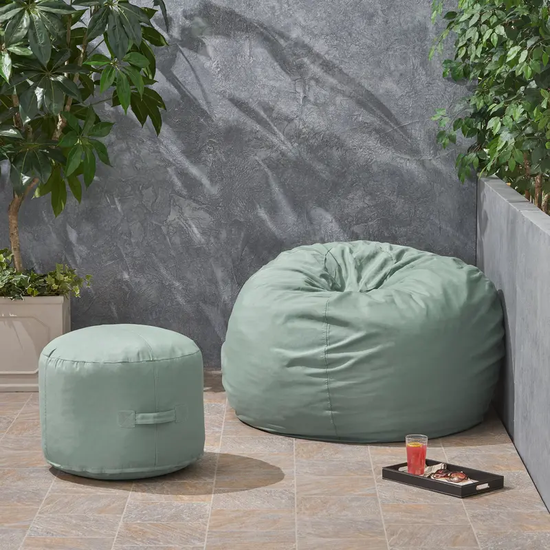 Outdoor 4.5-Foot Bean Bag With Two Matching Ottoman Poufs 1