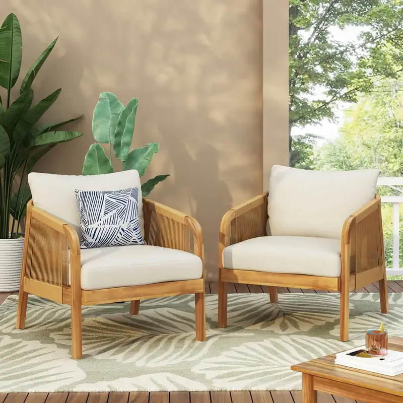 Outdoor Acacia & Wicker Club Chairs – Weather-Resistant Set With Plush Cushions 2
