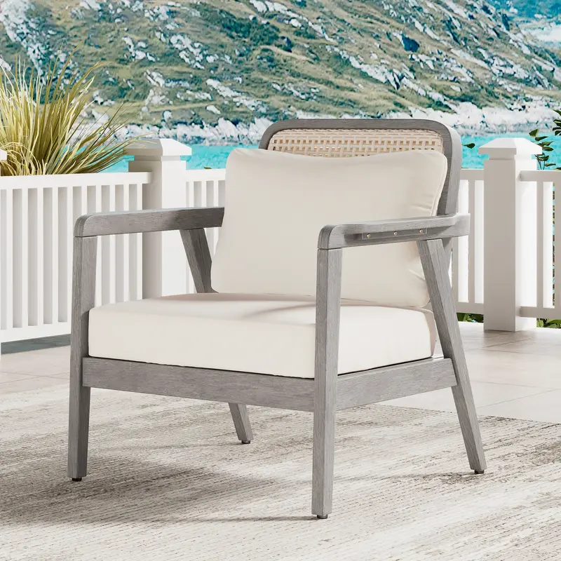 Outdoor Acacia Wood Club Chair With Criss-Cross Back And Weather-Resistant Cushions 1