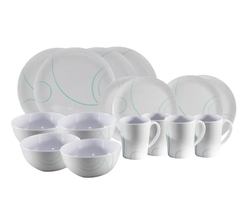 P.L.S Swirl™ 16-Piece Melamine Dining Set – Stylish, Lightweight Camp Kitchen Set 1