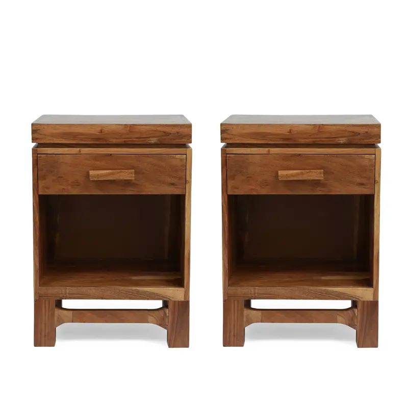 Pair Of Artisan Acacia Wood Nightstands – Boho Bedroom Set - Nh802413 1