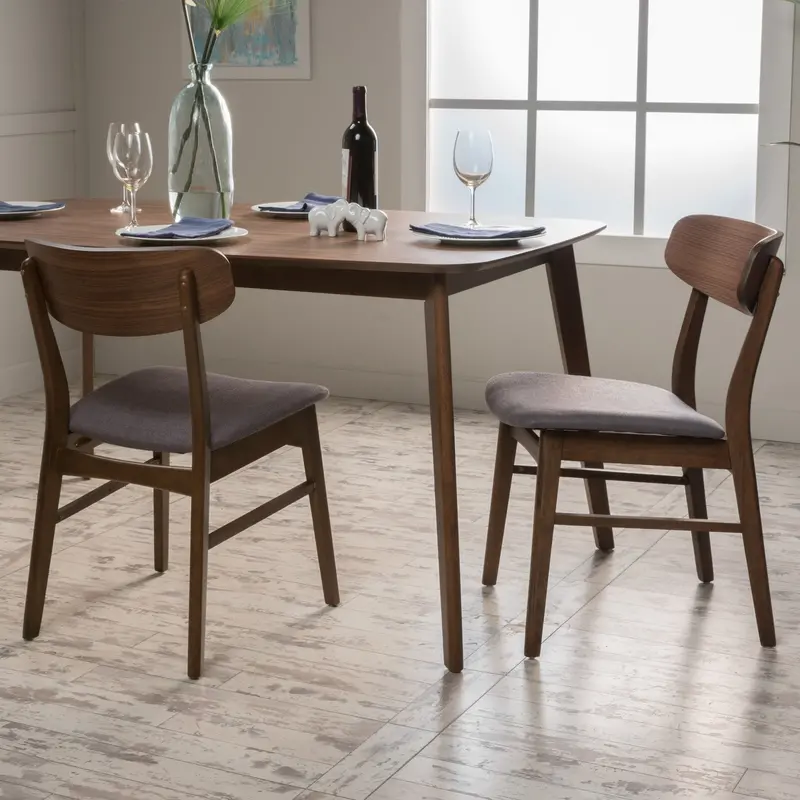 Pair Of Fabric-And-Wood Dining Chairs With Refined Grain Accent - Nh099892 1