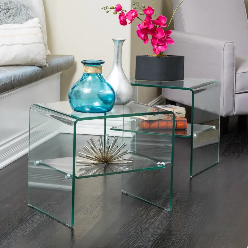 Pair Of Transparent Waterfall Glass End Tables – Lightweight, Stylish Accent Set (Nh342692) 1