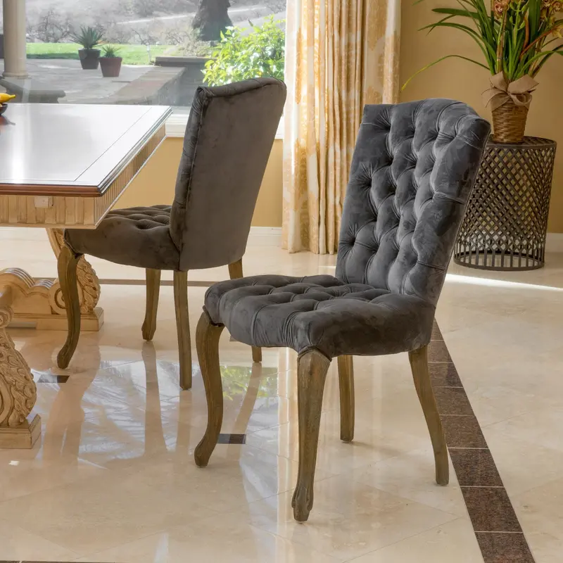 Plush Charcoal Velvet Dining Chairs – Twin Set (Model Nh455692) 1