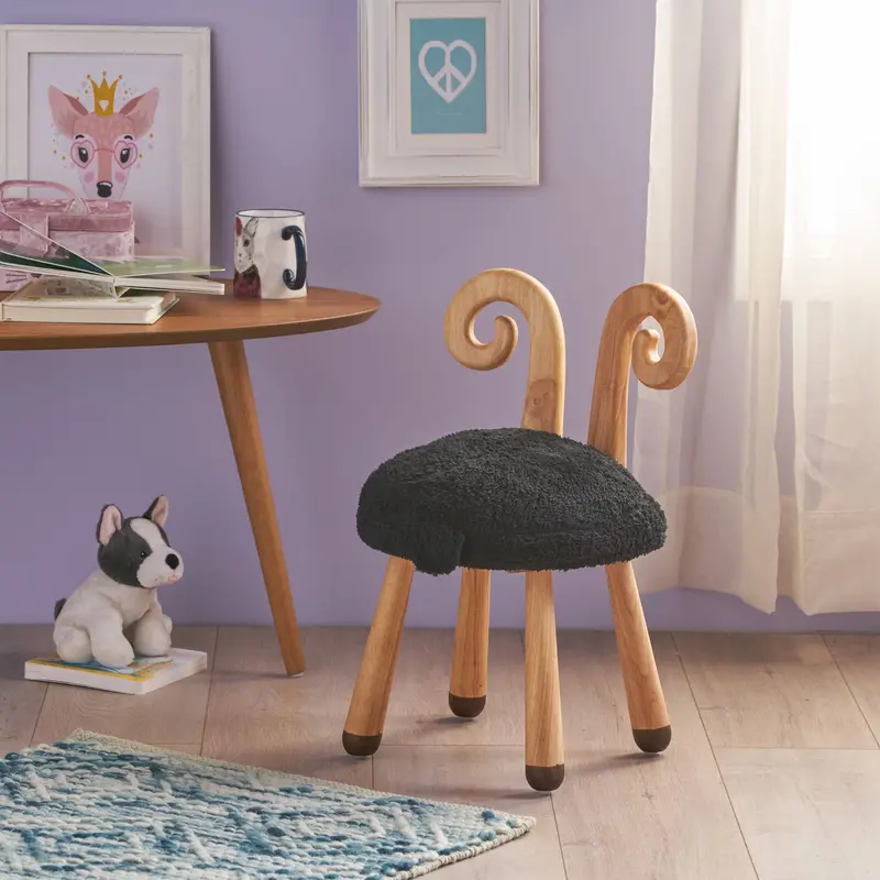 Plush Faux Fur Sheepskin-Style Stool 1