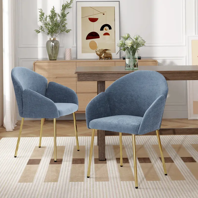 Polyester Round-Back Dining Chairs (Set Of 2) – Premium Upholstered Design 1