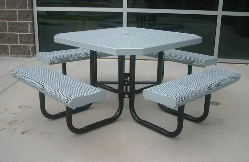 Portable Octagonal Picnic Table With Rolled Edges And Perforated Steel Top 1
