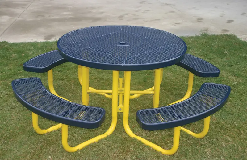 Portable Round Picnic Table With Durable Perforated Steel Surface 1
