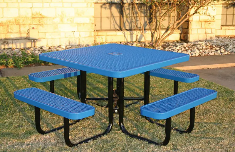 Portable Square Picnic Table With Decorative Diamond-Perforated Steel Top 1